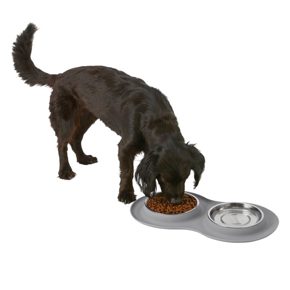 Messy Mutts Double Dog Bowl - Gray - Picture 2 of 8